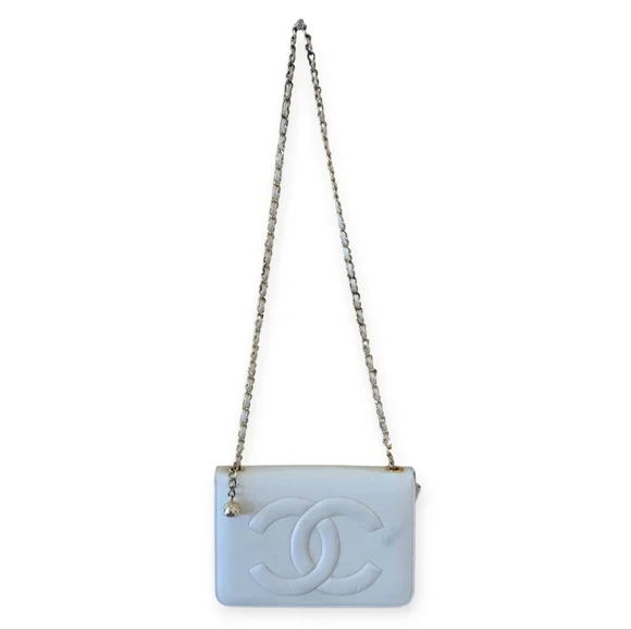 Chanel Leather Crossbody Bag Women 7x10 White Gold - Picture 1 of 15